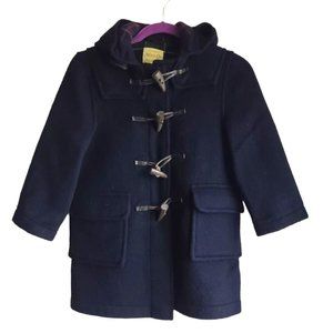 Original Monty Coat Navy Wool Child Size 7 Tartan Print Lining Toggle Close